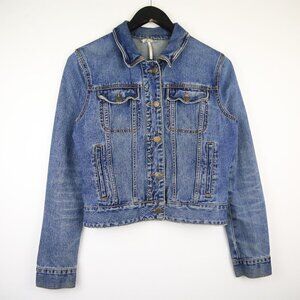 Free People Rumors Denim Blue Collared Jean Jacket Size Small